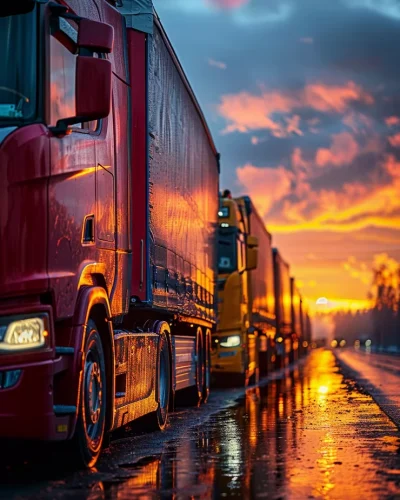 camión atardecer